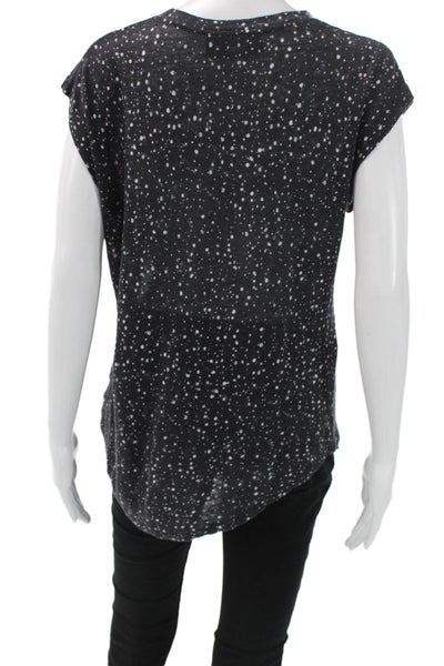 IRO Jeans Womens Polka Dot Linen Crew Neck Sleeveless T-Shirt Black Size XS