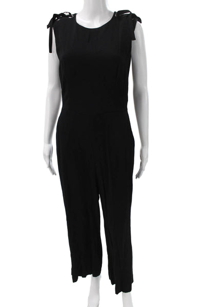 Sandro Womens Jumpsuit Black Sleeveless Round Neck Zip Polyester Size 38