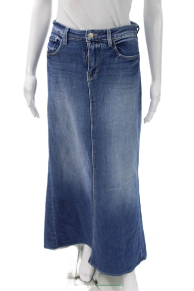 L'Agence Women Trumpet Skirt Blue Button Long Cotton Blend Size 26