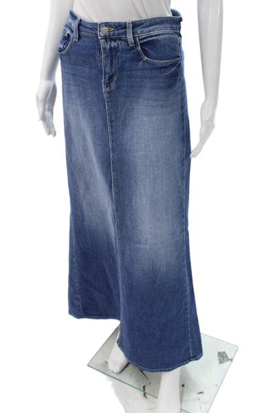 L'Agence Women Trumpet Skirt Blue Button Long Cotton Blend Size 26