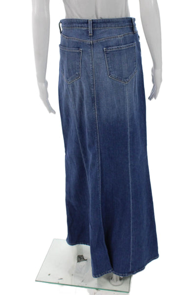 L'Agence Women Trumpet Skirt Blue Button Long Cotton Blend Size 26