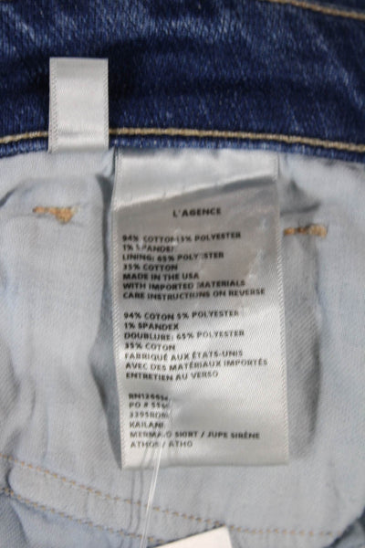 L'Agence Women Trumpet Skirt Blue Button Long Cotton Blend Size 26