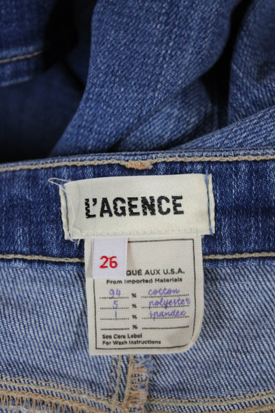 L'Agence Women Trumpet Skirt Blue Button Long Cotton Blend Size 26
