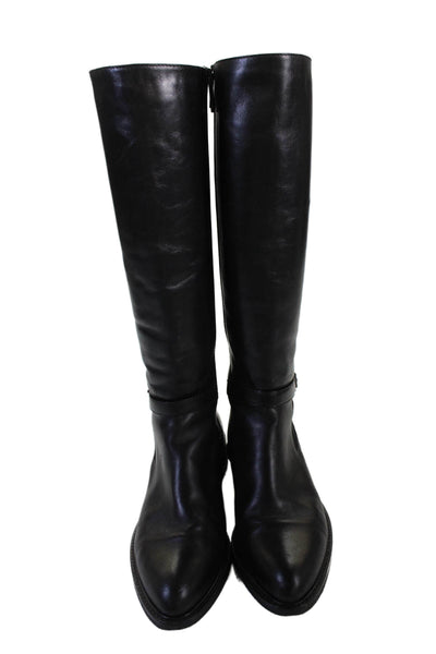 Aquatalia Womens Leather Belted Knee High Riding Boots Black Size 8.5