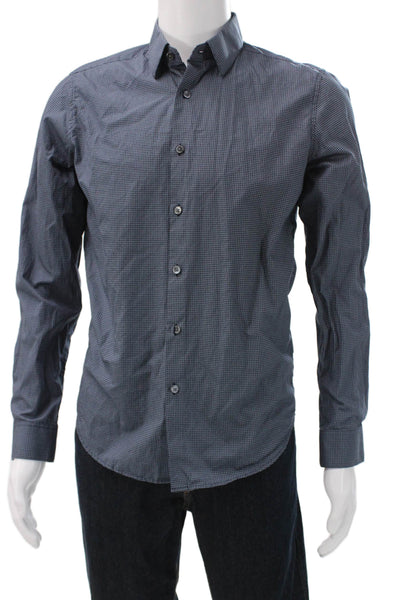 Theory Mens Button Down Blue Polka Dot Cotton Long Sleeve Shirt Size S