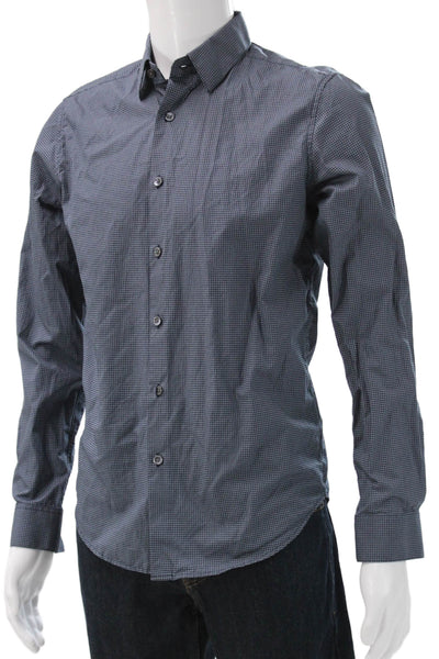 Theory Mens Button Down Blue Polka Dot Cotton Long Sleeve Shirt Size S