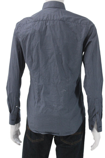 Theory Mens Button Down Blue Polka Dot Cotton Long Sleeve Shirt Size S