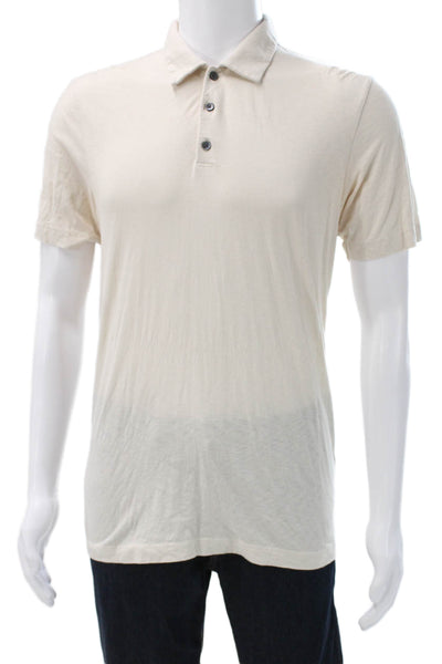 Theory Mens Beige Cotton Polo Collared Short Sleeve Button Size S