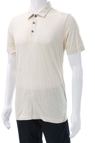 Theory Mens Beige Cotton Polo Collared Short Sleeve Button Size S