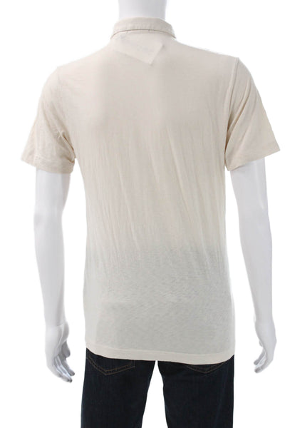 Theory Mens Beige Cotton Polo Collared Short Sleeve Button Size S