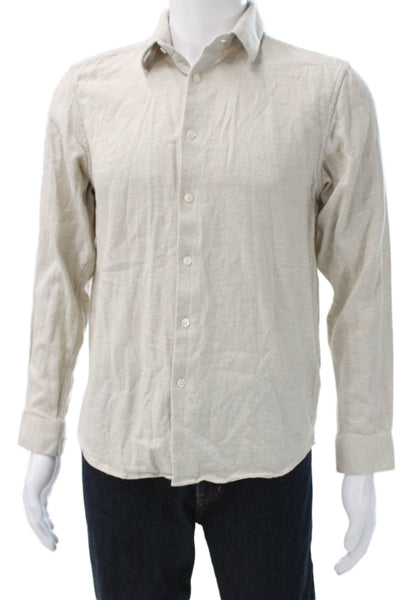 Theory Men's Long Sleeves Casual Button Down Shirt Beige Size S