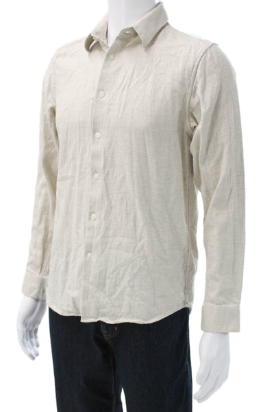 Theory Men's Long Sleeves Casual Button Down Shirt Beige Size S