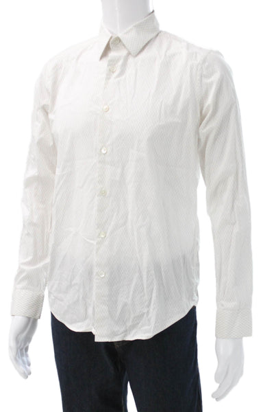 Theory Mens White Button Up Cotton Geometric Collared Long Sleeve Shirt Size S