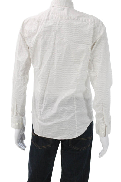 Theory Mens White Button Up Cotton Geometric Collared Long Sleeve Shirt Size S