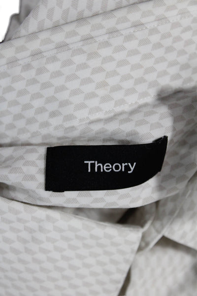 Theory Mens White Button Up Cotton Geometric Collared Long Sleeve Shirt Size S