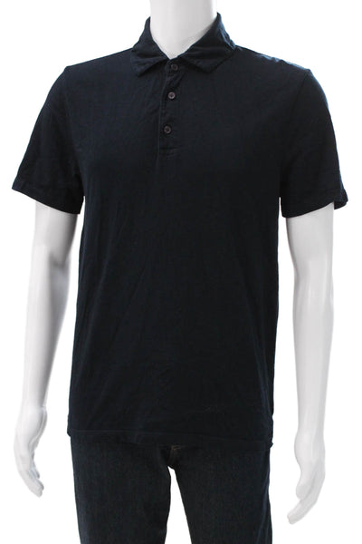 Vince Mens Black Cotton Collared Polo Short Sleeve Button Size S