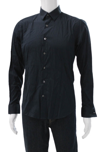 Theory Mens Button Up Collared Long Sleeve Black Cotton Blend Shirt Size S