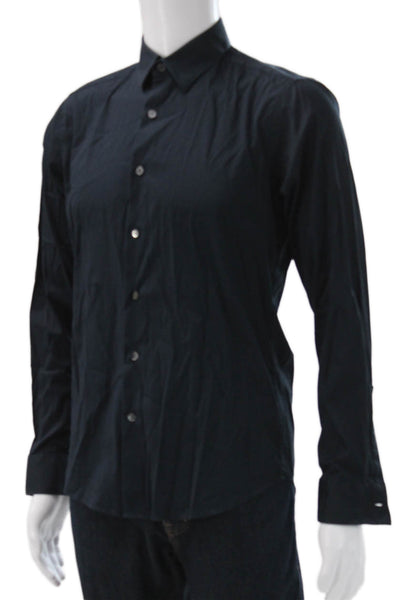 Theory Mens Button Up Collared Long Sleeve Black Cotton Blend Shirt Size S