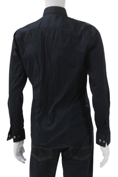 Theory Mens Button Up Collared Long Sleeve Black Cotton Blend Shirt Size S
