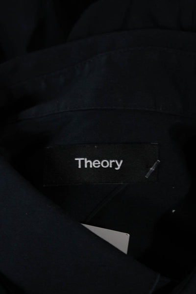 Theory Mens Button Up Collared Long Sleeve Black Cotton Blend Shirt Size S