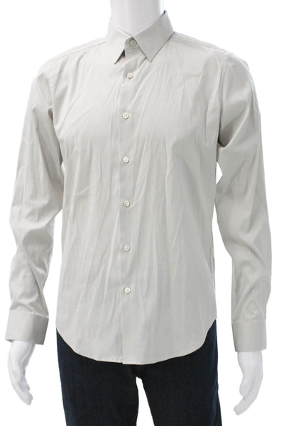 Theory Mens Button Up Dress Shirt Gray Cotton Blend Long Sleeve Collared Size S