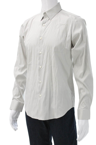 Theory Mens Button Up Dress Shirt Gray Cotton Blend Long Sleeve Collared Size S