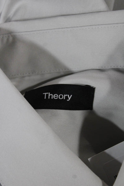 Theory Mens Button Up Dress Shirt Gray Cotton Blend Long Sleeve Collared Size S