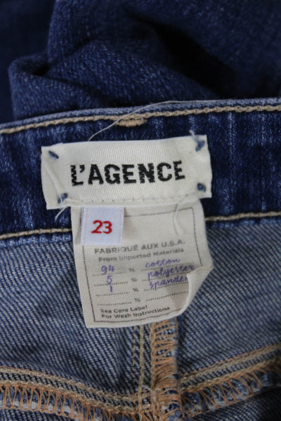 L'Agence Womens Straight Jeans Blue Mid Rise Button Cotton Blend Size 23