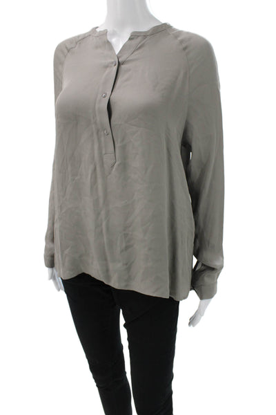 Vince Women Silk Henley Button Long Sleeve Blouse Gray Basic Size XS