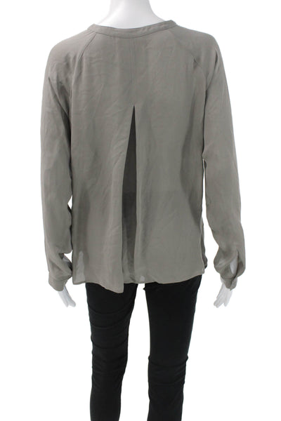Vince Women Silk Henley Button Long Sleeve Blouse Gray Basic Size XS