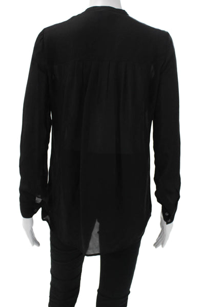 Vince Womens Basic Silk Collared Button Long Sleeve Blouse Black Size 2