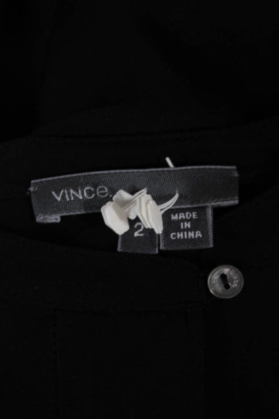 Vince Womens Basic Silk Collared Button Long Sleeve Blouse Black Size 2