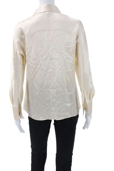 Vince Womens Beige Silk Collared Long Sleeve Zip Basic Blouse Size 2XS Petites