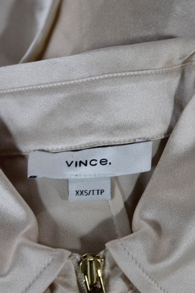 Vince Womens Beige Silk Collared Long Sleeve Zip Basic Blouse Size 2XS Petites