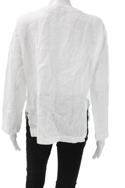 Zara Women Basic Henley Button Linen Blend Blouse White Long Sleeve Size XS