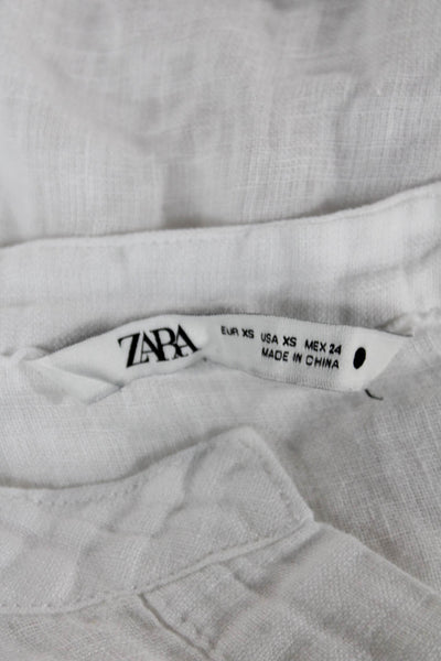 Zara Women Basic Henley Button Linen Blend Blouse White Long Sleeve Size XS