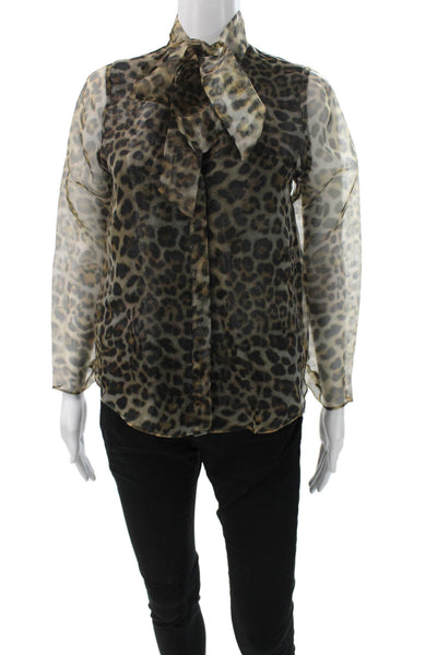 Zara Womens Basic Animal Print High Neck Button Long Sleeve Blouse Size XS