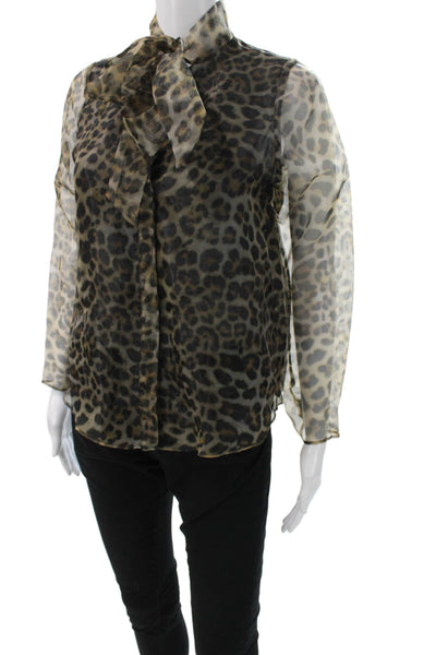 Zara Womens Basic Animal Print High Neck Button Long Sleeve Blouse Size XS