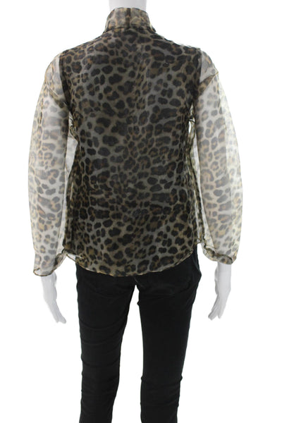 Zara Womens Basic Animal Print High Neck Button Long Sleeve Blouse Size XS
