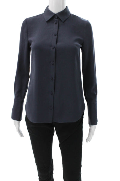 Charlotte Brody Women Blue Collared Long Sleeve Button-Up Triacetate Size XS