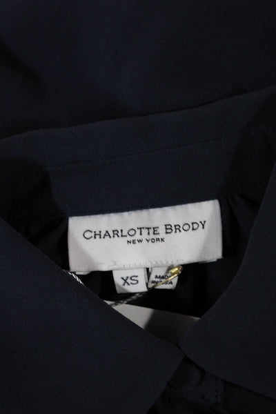 Charlotte Brody Women Blue Collared Long Sleeve Button-Up Triacetate Size XS