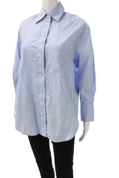 Vince Womens Collared Cotton Long Sleeve Basic Button-Up Blue Size 2XS