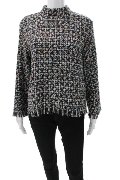 Zara Womens Checked Mock Neck Pullover Sweater Black Long Sleeve Size XS