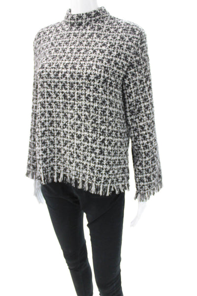 Zara Womens Checked Mock Neck Pullover Sweater Black Long Sleeve Size XS