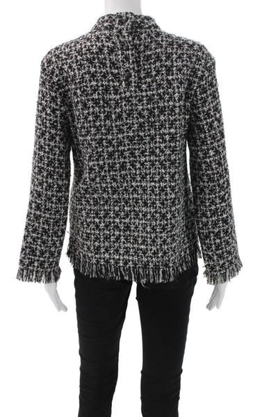 Zara Womens Checked Mock Neck Pullover Sweater Black Long Sleeve Size XS