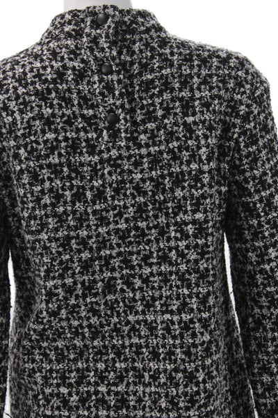 Zara Womens Checked Mock Neck Pullover Sweater Black Long Sleeve Size XS