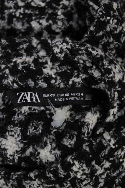 Zara Womens Checked Mock Neck Pullover Sweater Black Long Sleeve Size XS
