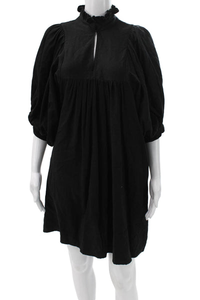 CJ Laing Women Trapeze Swing Dress Black Mock Neck 3/4 Sleeve Cotton Size S