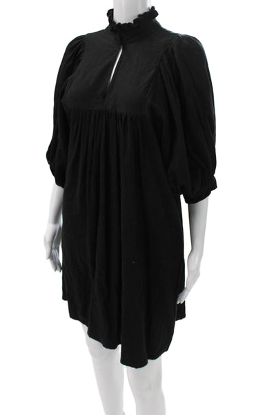 CJ Laing Women Trapeze Swing Dress Black Mock Neck 3/4 Sleeve Cotton Size S