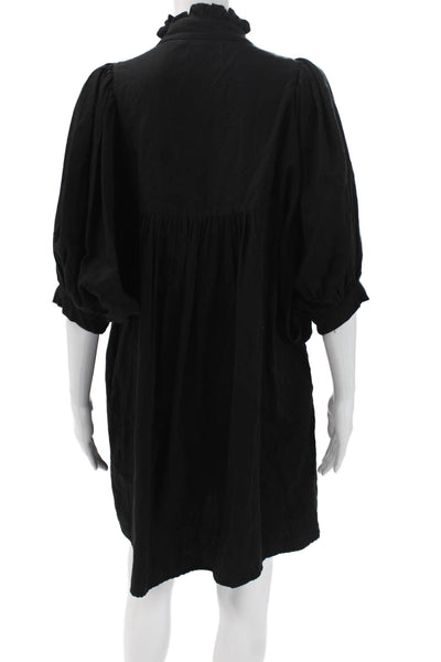CJ Laing Women Trapeze Swing Dress Black Mock Neck 3/4 Sleeve Cotton Size S